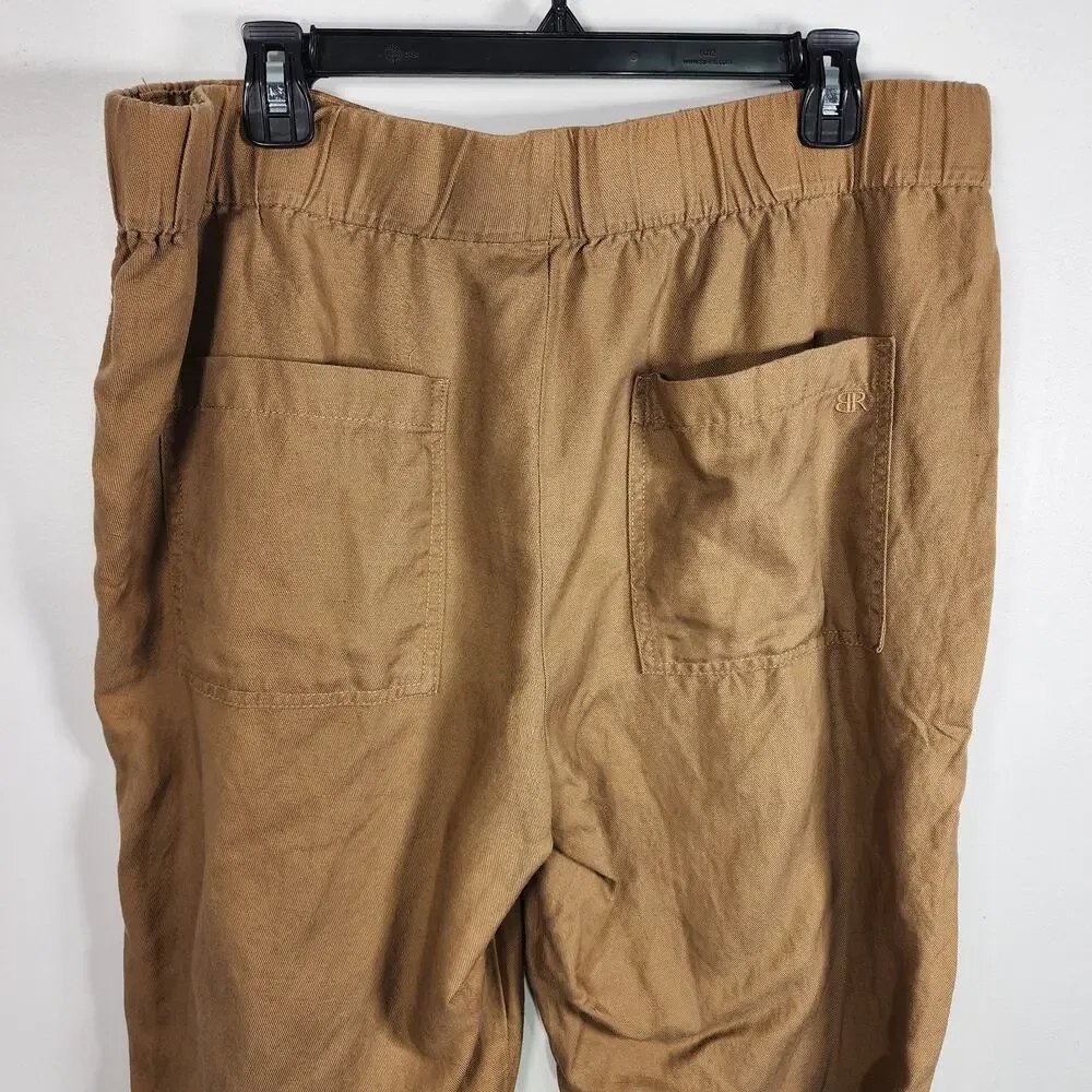 Banana Republic Women's Linen Blend Tapered Crop Pants Tan Pull On XL Pockets